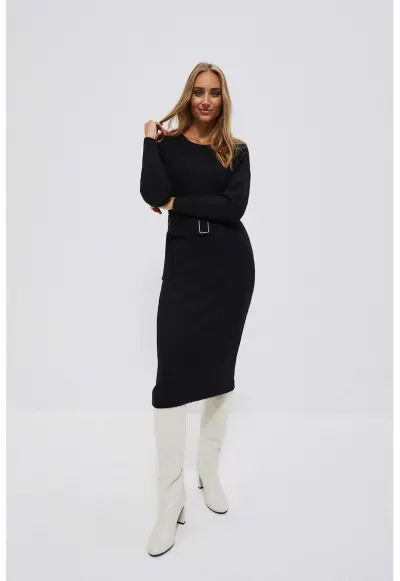 Rochie neagra cu dungi si curea - Negru