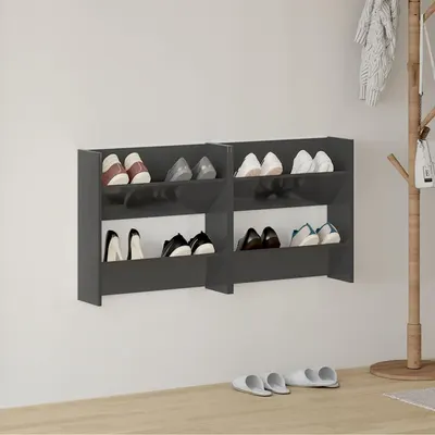 vidaXL Pantofare de perete, 2 buc., gri extralucios, 60x18x60 cm, PAL