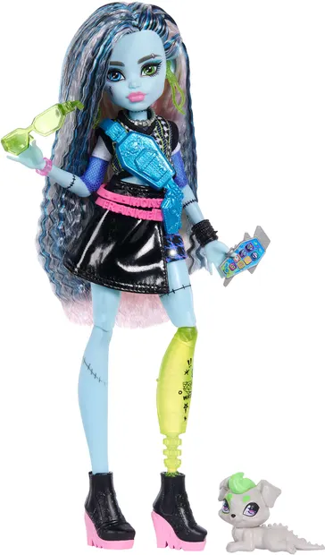Păpuşă Monster High - Frankie Stein, cu un animal de companie, 28 cm