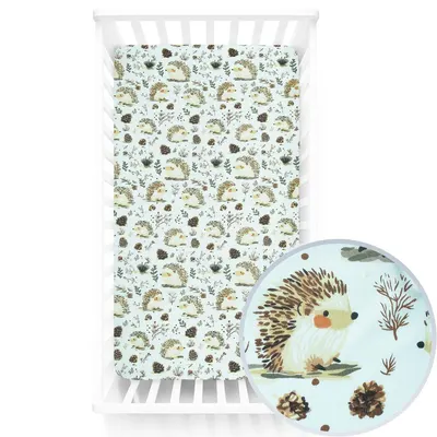 Cearceaf cu banda elastica pentru pat copii Kerstin Hedgehog, 100 bumbac, pentru saltea 120x60 cm