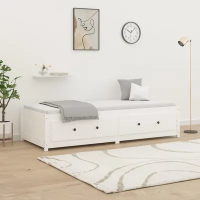 vidaXL Pat de zi fără saltea, alb, 90x200 cm, lemn masiv pin