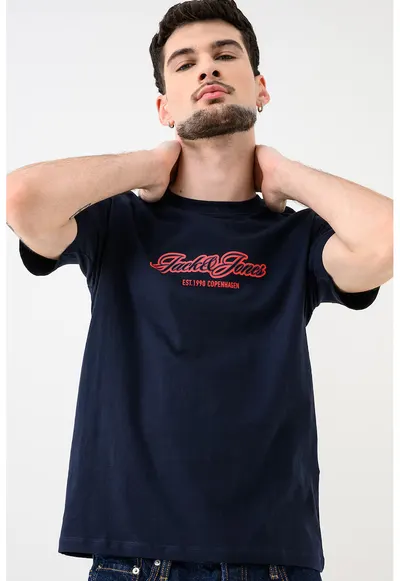 Tricou de bumbac organic cu decolteu la baza gatului Jorcatskills - Rosu/Albastru ultramarin