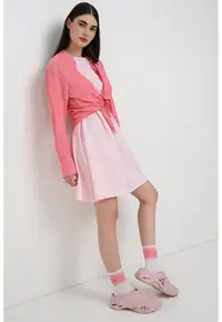 Rochie mini din amestec de bumbac organic - Roz deschis