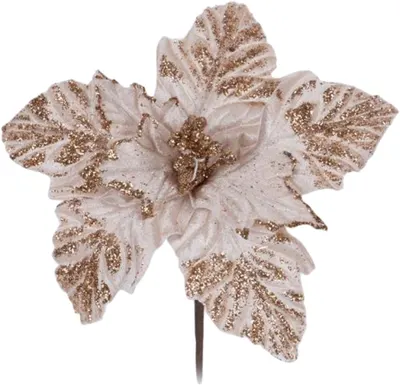 Decorare Eurolamp - Poinsettia, șampanie cu stamine albe