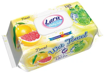 Șervețele umede cu capac Lara Baby Soft - Familie, Citrice, 120 buc
