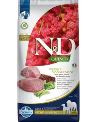 FARMINA N&D Quinoa Dog Adult Medium&Maxi Weight Management Lamb & Broccoli 7 kg Hrana pentru caini, pentru reducerea greutatii, cu miel si brocoli