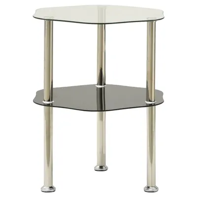 vidaXL Masă laterală 2 niveluri transparent/negru 38x38x50 cm sticlă