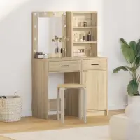 vidaXL Set masă de toaletă cu LED 2 buc. Stejar Sonoma Lemn prelucrat