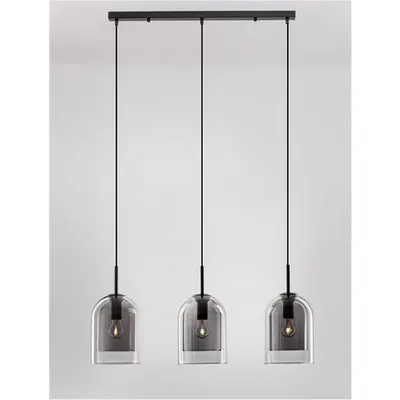 Lampa suspendata VELOR Double Layered Fumuriu Sticla & Negru Cord & Negru Metal Baza LED E27 3x12 Wat 230 Volt IP20 Fara bec