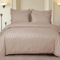 Lenjerie HoReCa, pat dublu, Damasc Finetat Deluxe cu Elastic, 6 piese, Bej
