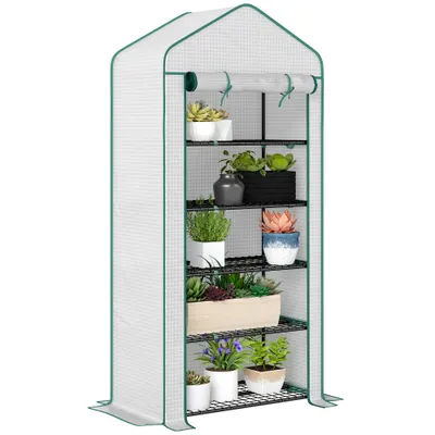 Outsunny Seră de grădină Seră 5 nivele cu o ușă rulantă, Foliu din PE Rezistent întărit dim. 90L x 49l x 193H cm | Aosom Romania
