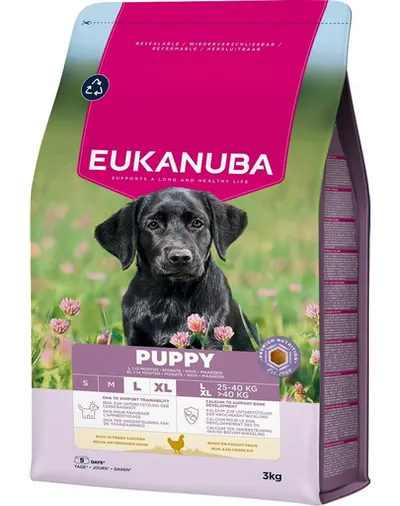 EUKANUBA Puppy Large Breeds Chicken 3 kg hrană cățeluși rase mari, bogată în pui proaspăt