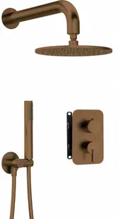 Set de dus incastrat, cu palarie, para de dus si baterie cu termostat, bronz, Deante Silia