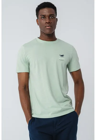 Tricou cu decolteu la baza gatului Austin - Alb/Bleumarin/Verde menta