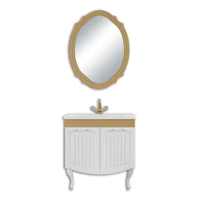 Set mobilier baie Huber 3 piese alb-auriu 80 cm