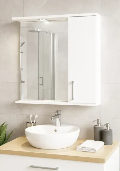 Dulap baie suspendat PROMO cu oglinda, alb, 65x60 cm