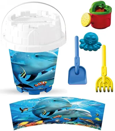 Set cu galeata si accesorii pentru nisip si plaja 15 x 19 cm