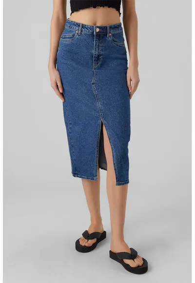 Fusta midi din denim - Albastru