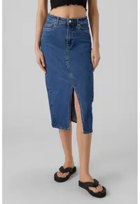 Fusta midi din denim - Albastru