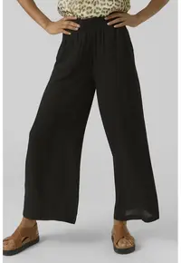 Pantaloni cu croiala ampla si talie inalta - Negru