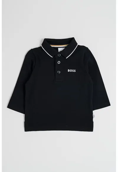 Bluza polo de bumbac cu logo - Negru
