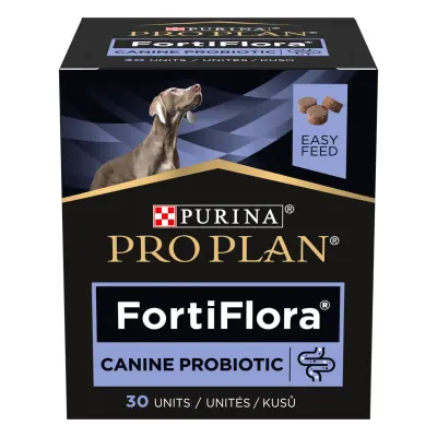 PURINA Pro Plan Veterinary Diets FortiFlora, XS-XL, supliment sistem digestiv & probiotice câini, cutie, 30 comprimate masticabile