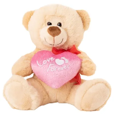 Jucărie de pluș Amek Toys - Ursuleț de pluș cu inimă, bej, 20 cm