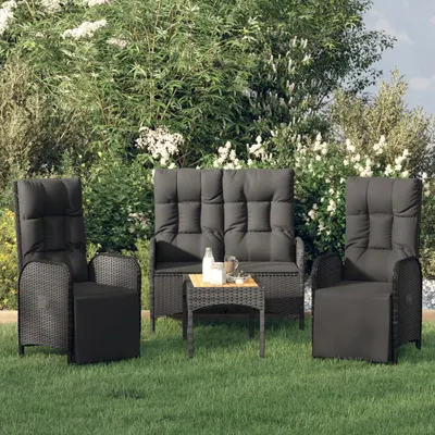 Gossi set mobilier de gradina cu perne, 4 piese, negru, poliratan