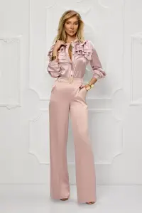 Pantaloni roz din tafta cu talie inalta elastica si centura detasabila