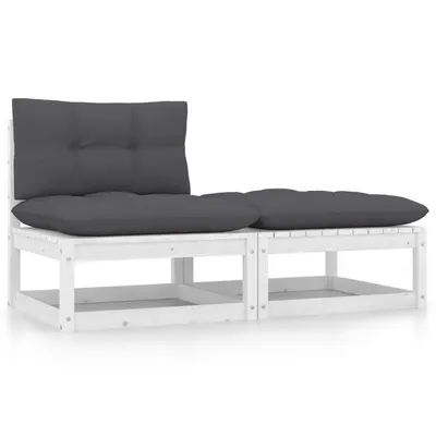 Gossi set mobilier de gradina cu perne, 2 piese, alb, lemn masiv pin