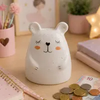Pușculiță din ceramică model ursuleț alb