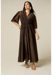 Rochie din amestec de lyocell cu maneci 3/4 - Maro inchis