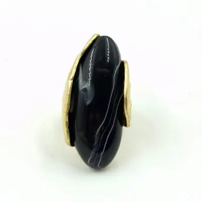 Inel dama reglabil cu element decorativ negru marmorat