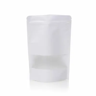Set 100 Pungi tip stand-up pouch cu fereastra si fermoar ziplock, MSG,albe,11x18x7 cm