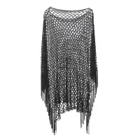 Poncho negru tip plasa cu franjuri lungi