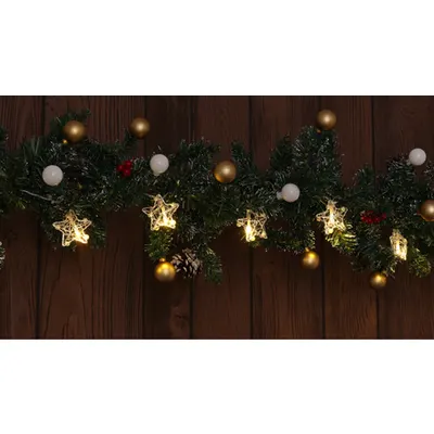 Lant de lumina LED de Craciun, stea, din metal, cu baterii Timer 6+18h,10LED, 3000K, 2xAA