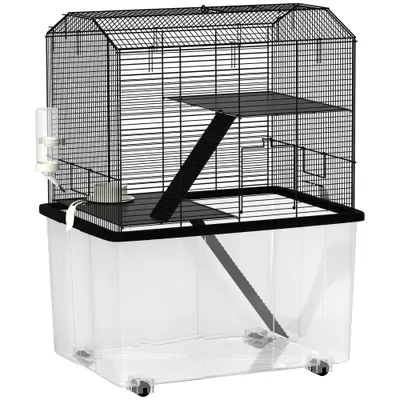 PawHut Cușcă pentru hamster cușcă rozătoare 3 etaje cu roți platformă și scară din sârmă de oțel 57 x 43 x 74 cm negru | Aosom Romania