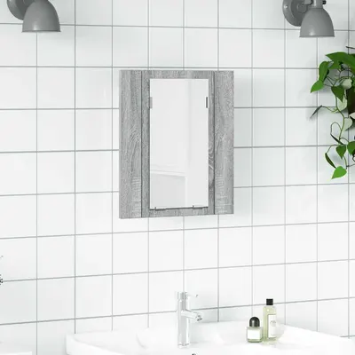 vidaXL Dulap cu oglindă cu LED de baie, gri sonoma, 40x12x45 cm, lemn