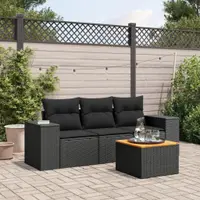 Gossi set mobilier de gradina cu perne, 4 piese, negru, poliratan