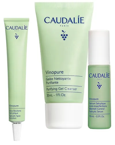Caudalie Vinopure Set - Gel salicilic, gel de curățare matifiant și ser salicilic, 15 + 30 + 10 ml