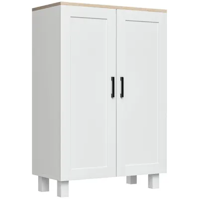 HOMCOM Mobilier Auxiliar Modern cu 2 Uși Raft Reglabil și Bază Înălțată pentru Living Bucătărie Sufragerie 60x30x90 cm Alb | Aosom Romania