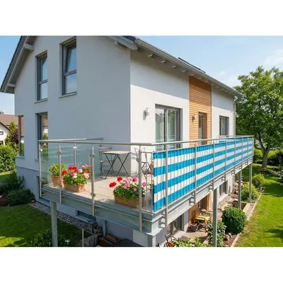 Paravan pentru balcon alb/albastru din plastic 500x90 cm – Garden Pleasure