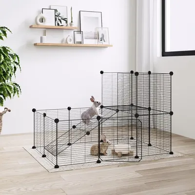 Gossi cusca animale de companie cu usa 20 panouri negru 35x35 cm otel