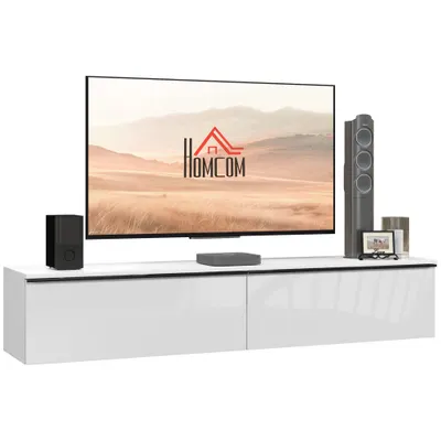HOMCOM Dulap TV Suspendat cu 2 Dulapuri cu Uși Rabatabile, Alb Lucios | Aosom Romania