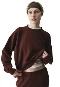 Bluza de trening cu decolteu la baza gatului si maneci cazute - Maro cognac