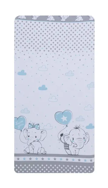 Set 2 cearceafuri din bumbac pentru saltea 120x60 cm Beberoyal Love Elephants Blue