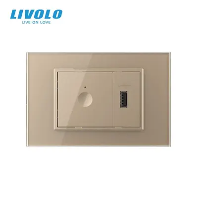 Intrerupator tactil simplu cap scara / cruce Zigbee + priza USB, 3M, rama sticla Auriu