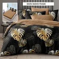 Lenjerie pat cu husa FINET (6 piese) negru maron frunze 180x200 cm, Ralex | 1 buc