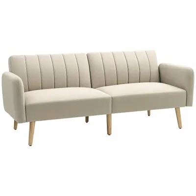 HOMCOM Canapea Extensibilă 2 Locuri Design Scandinavian Dossier Inclinabil 3 Poziții Picioare Lemn Aspect In Bej | Aosom Romania