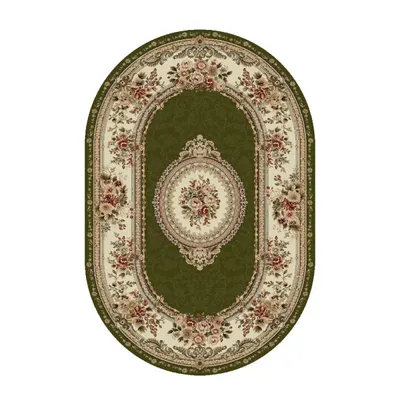 Covor Oval, 100 x 200 cm, Verde / Crem, Model Floral Lotos